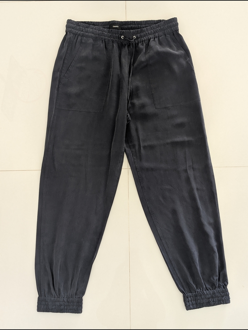 Theory Pants Navy Blue Silk Elastic Cuff And Waist Three Pockets Women's 8